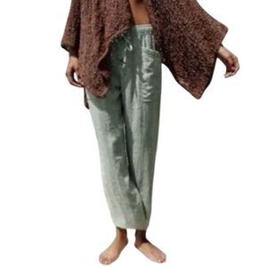 Zara Rustic Knickerboker Elastic Waist Pants Light Greeen Size Large Pull On